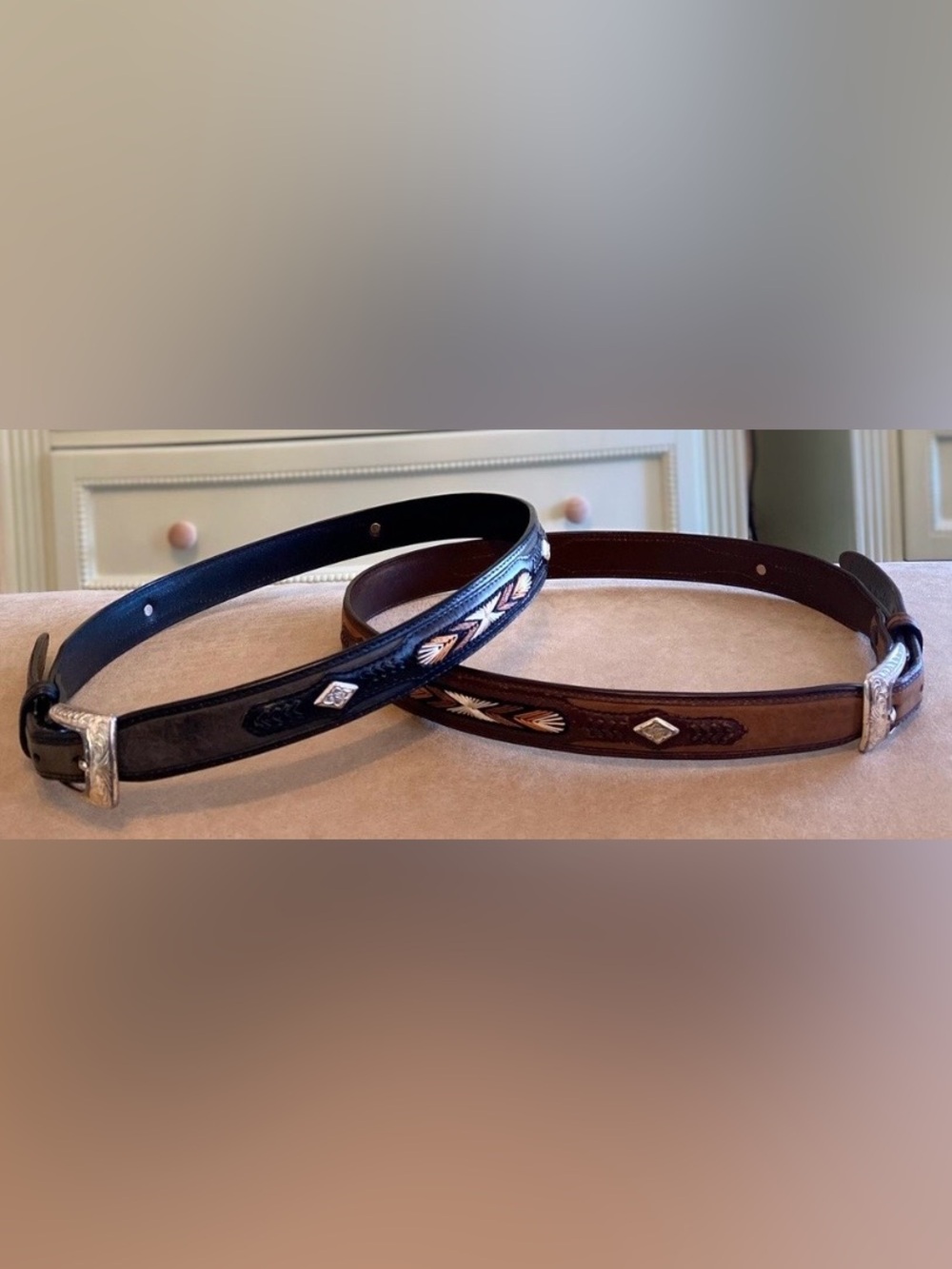 Elegant Black and Brown Embroidered Belts